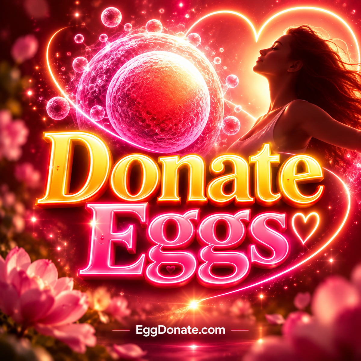 Donate eggs for money compensation neon typography with EggDonate.com watermark