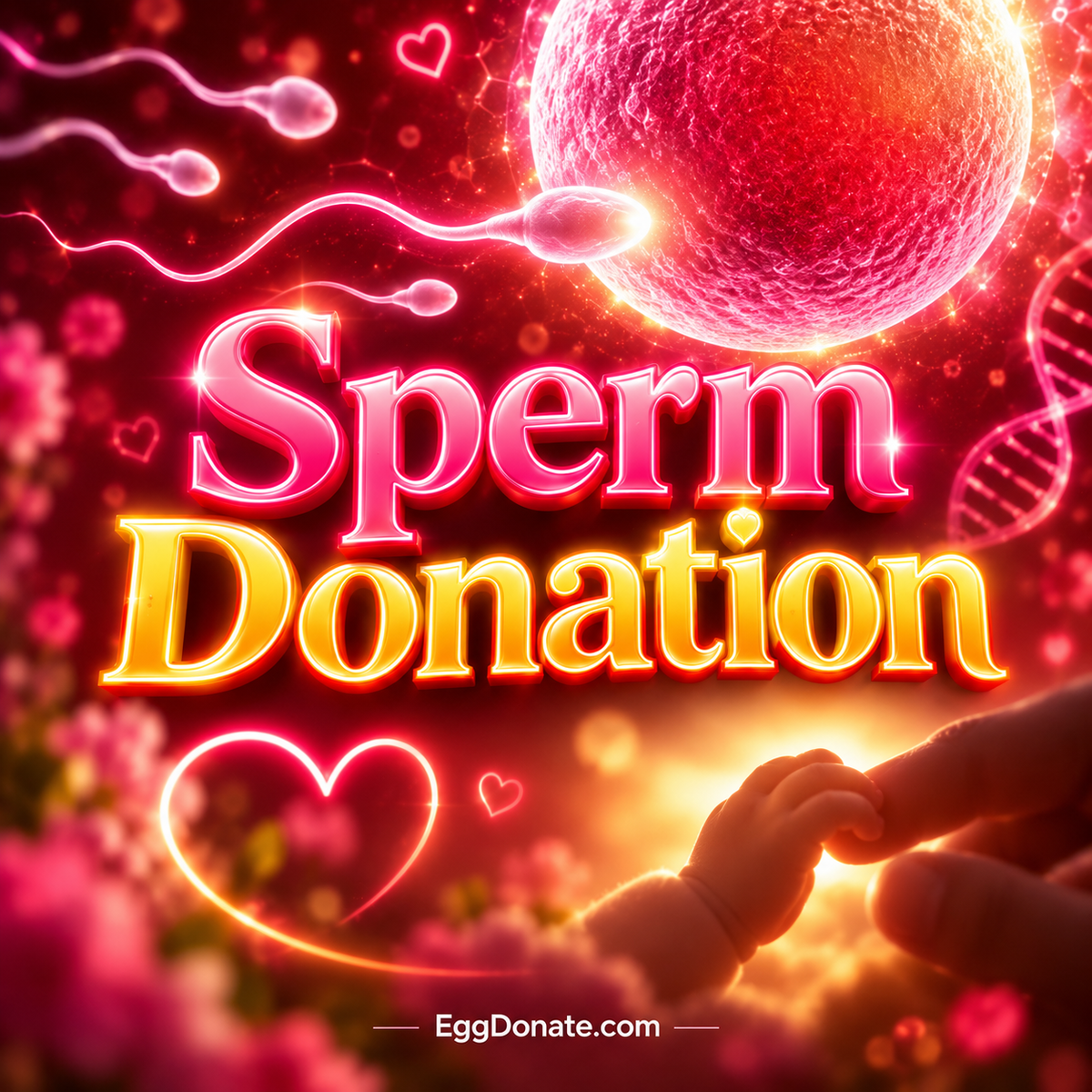 Donate sperm for money guide neon typography with EggDonate.com watermark