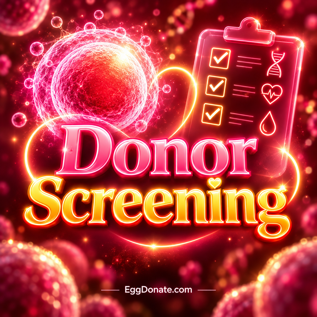 Donor health genetic screening neon typography with EggDonate.com watermark