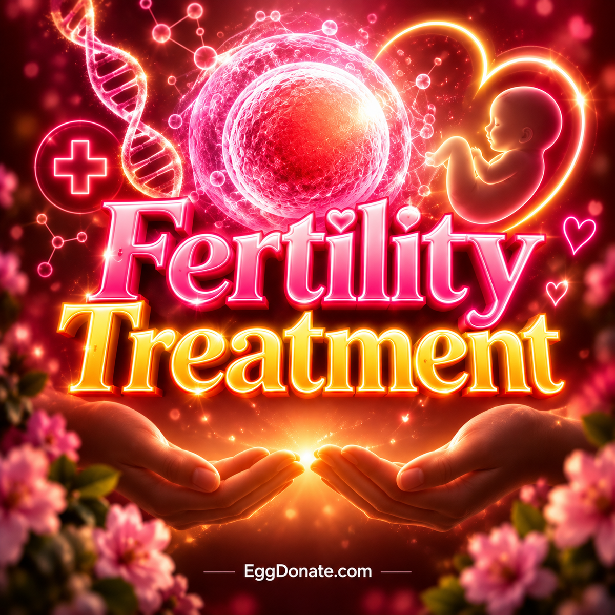 Fertility treatment ivf options neon typography with EggDonate.com watermark