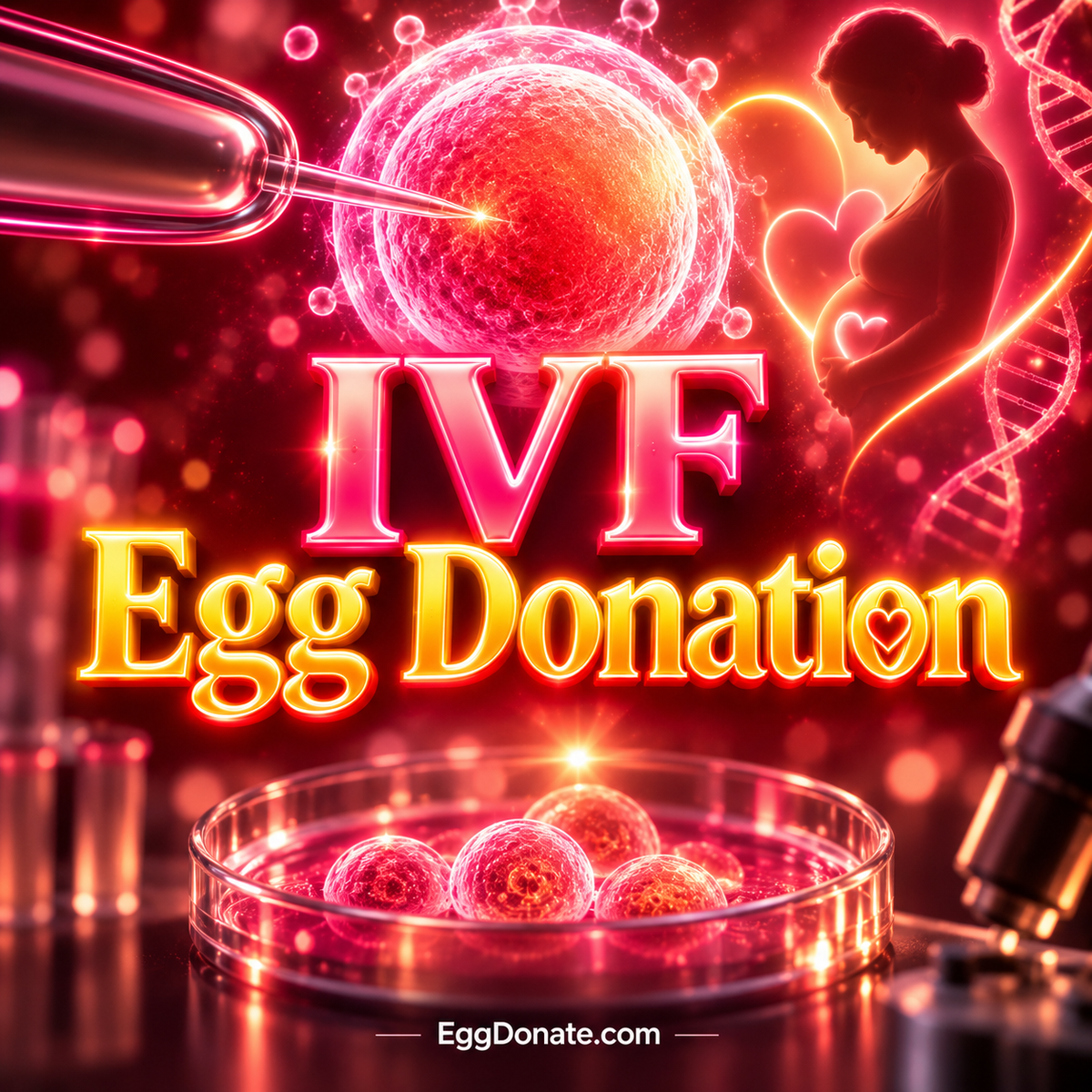 Ivf egg donation cycle neon typography with EggDonate.com watermark